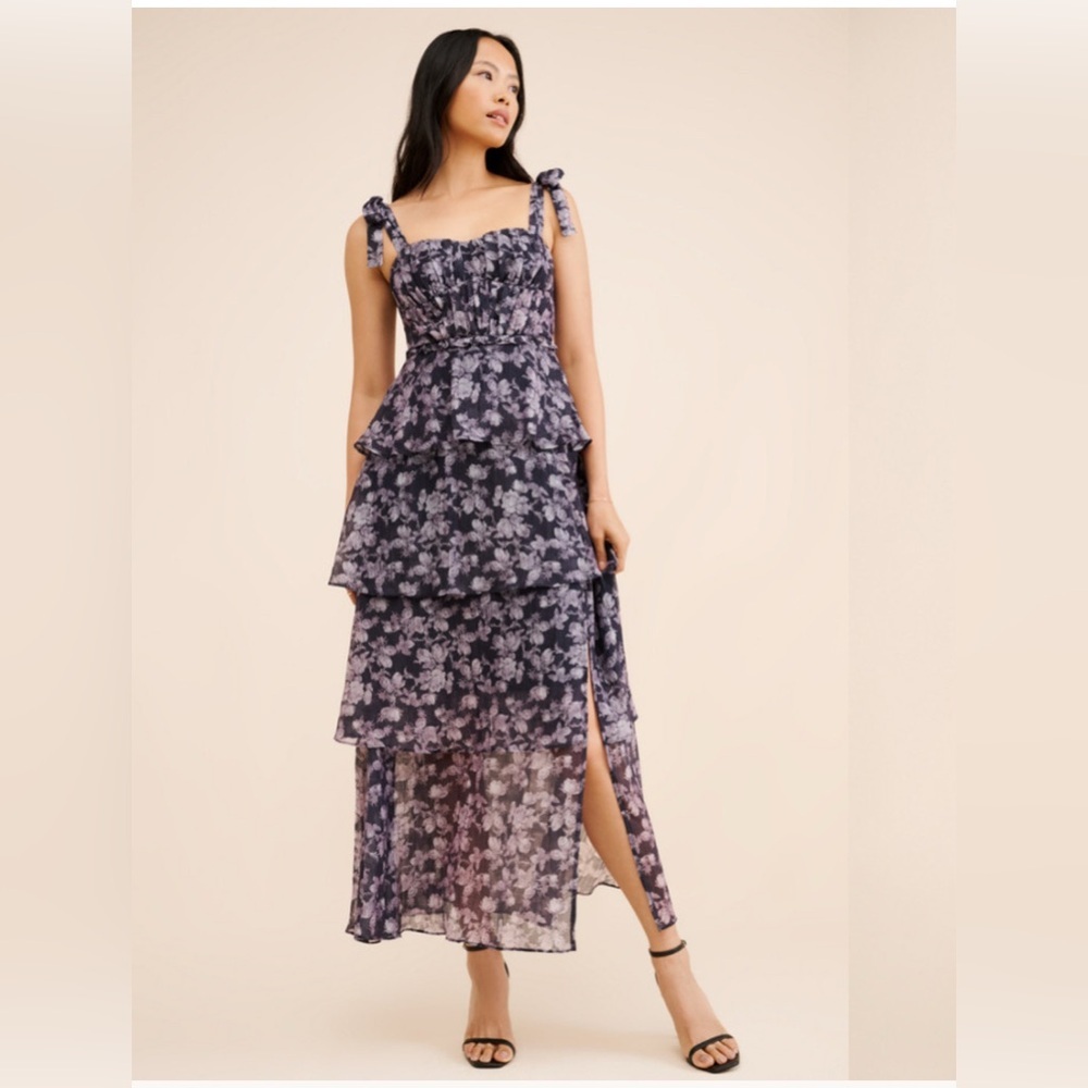Astr Blue Sleeveless Tiered Maxi Dress